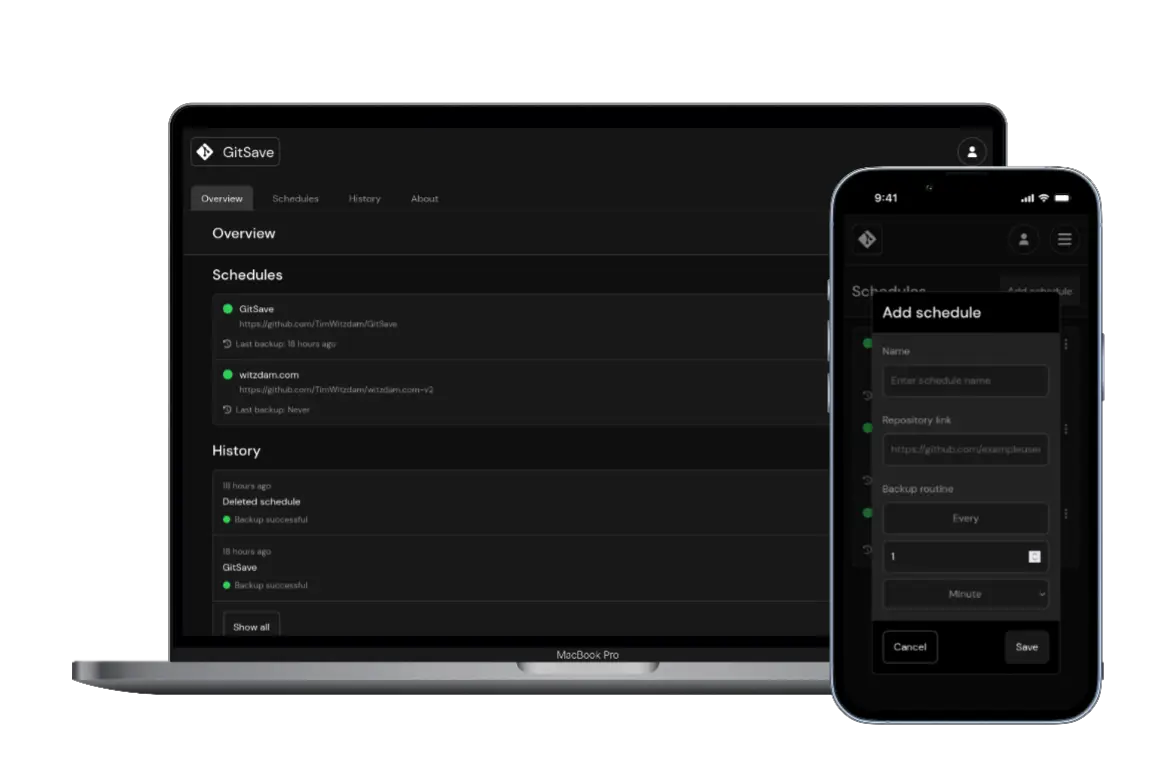 GitSave desktop and mobile screenshot